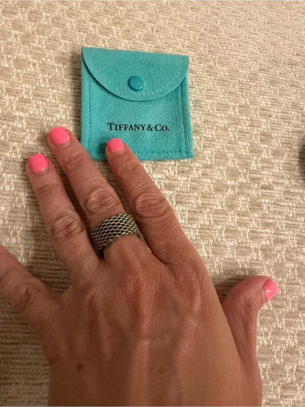 Tiffany & Co. Sterling Silver Braided Stack Ring - Turquoise Pouch - Picture 3 of 3